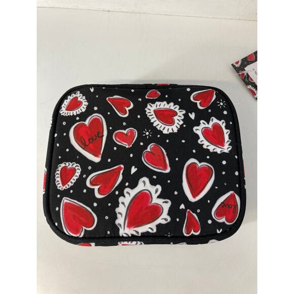 BRIGHTON NWT BLACK RED CANVAS HEART PRINT TRAVEL JEWLERY BOX - Picture 4 of 16